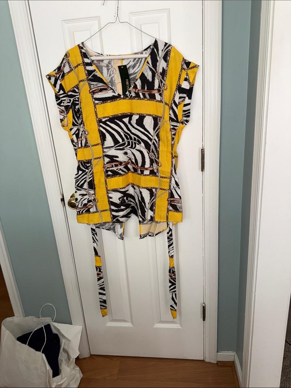 Yellow Zebra Print Tie-Waist Women’s Top